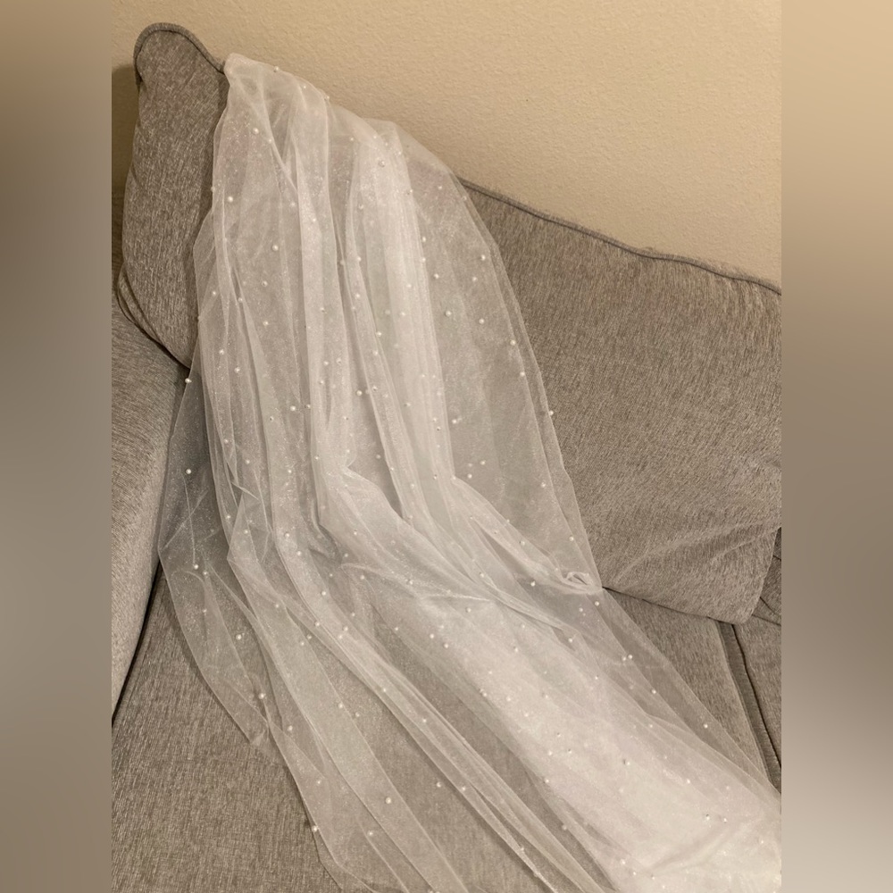 Forever Promise White Mesh Pearl Veil